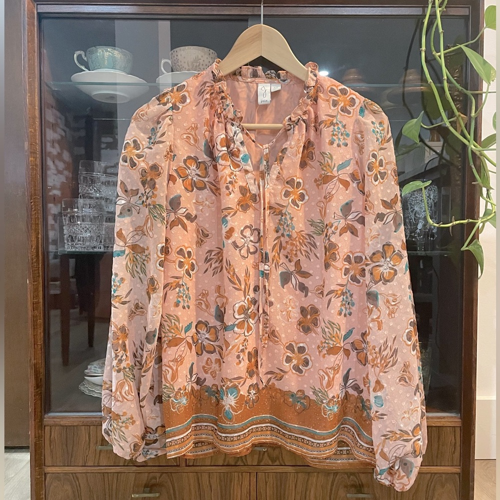 [s] JOIE Romantic Floral Boho Blouse Pink Orange Brown | Size Small - Picture 4 of 7